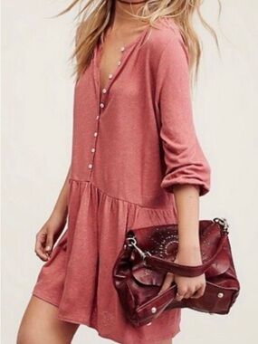 Free People blue Tiered Button-Front Mini Dress